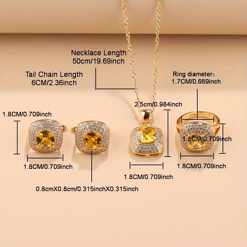 Women's 18K Gold-Plated Square Mosaic Jewelry Set — Gift for All Occasions